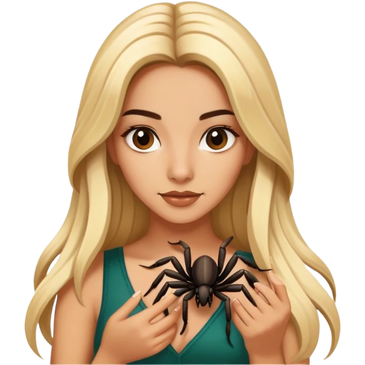Attractive Mexican woman in her 20s with long blonde hair, with a tarantula emoji