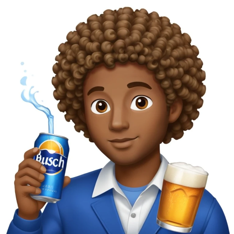 Black curly hair man drinking Busch light emoji