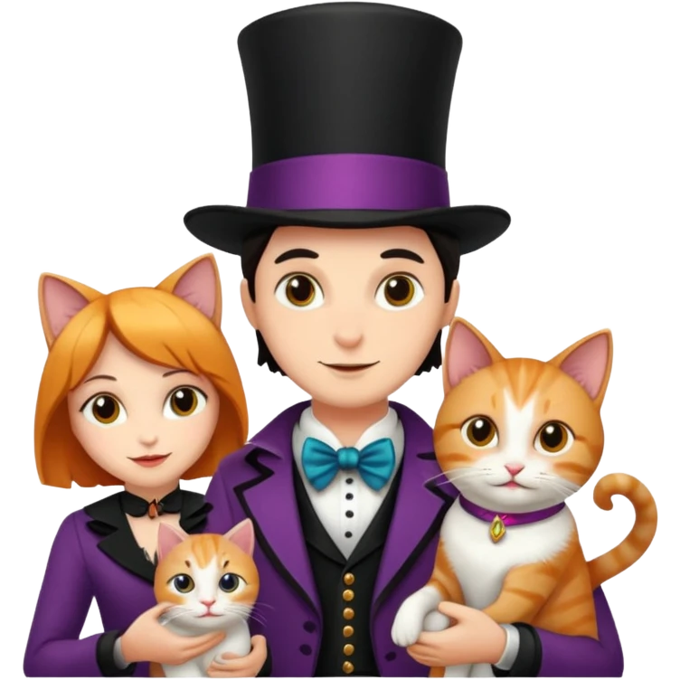 magician couple and their pet cat emoji