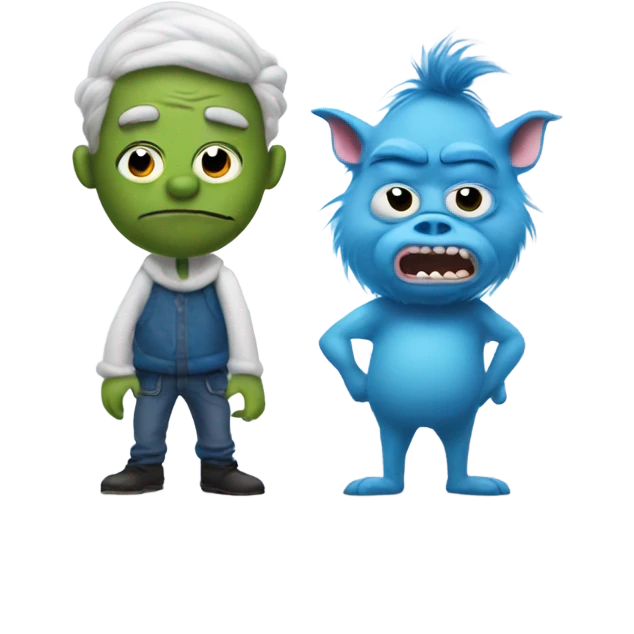A blue grinch and pig man standing cool  emoji