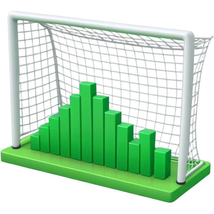 Cinematic realistic green 3d growing bar graph in a soccer goal emoji