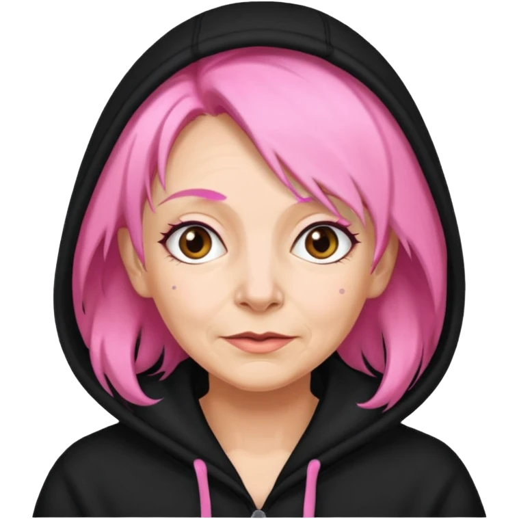 Бабушка с розовыми волосами в черном капюшоне emoji