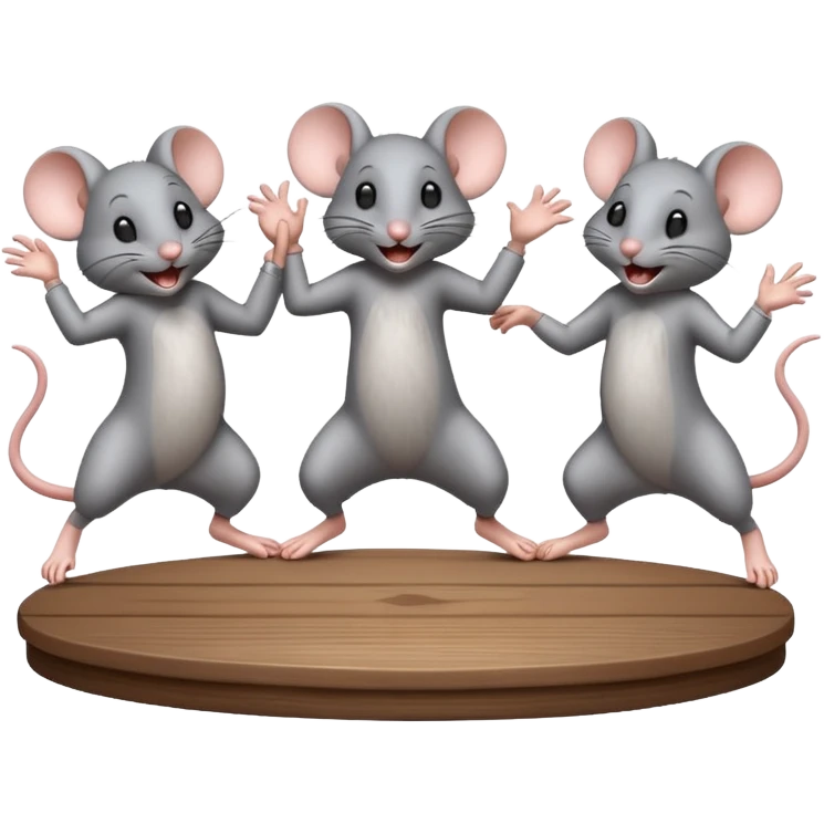 3 mice dancing on a table together in different classic poses emoji