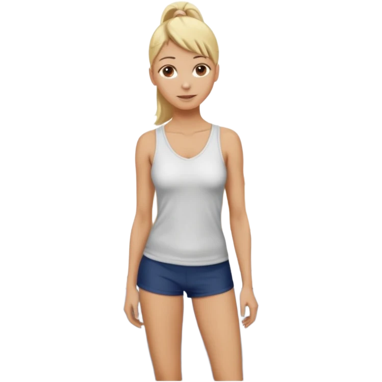 beautiful sexy slender 40 year old blonde woman posing naked, no makeup, Brown eyes, ponytail, 3/4 view, bare legs, standing by her bed, good hands, perfect fingers, (vagina), (shaved pussy) emoji