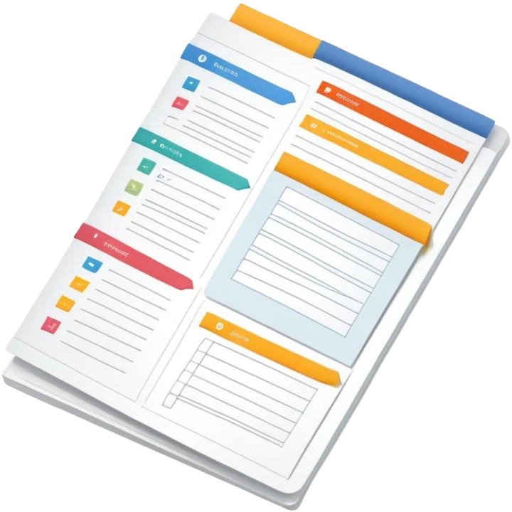  folded marketing sheet with colored tabs and layout lines emoji