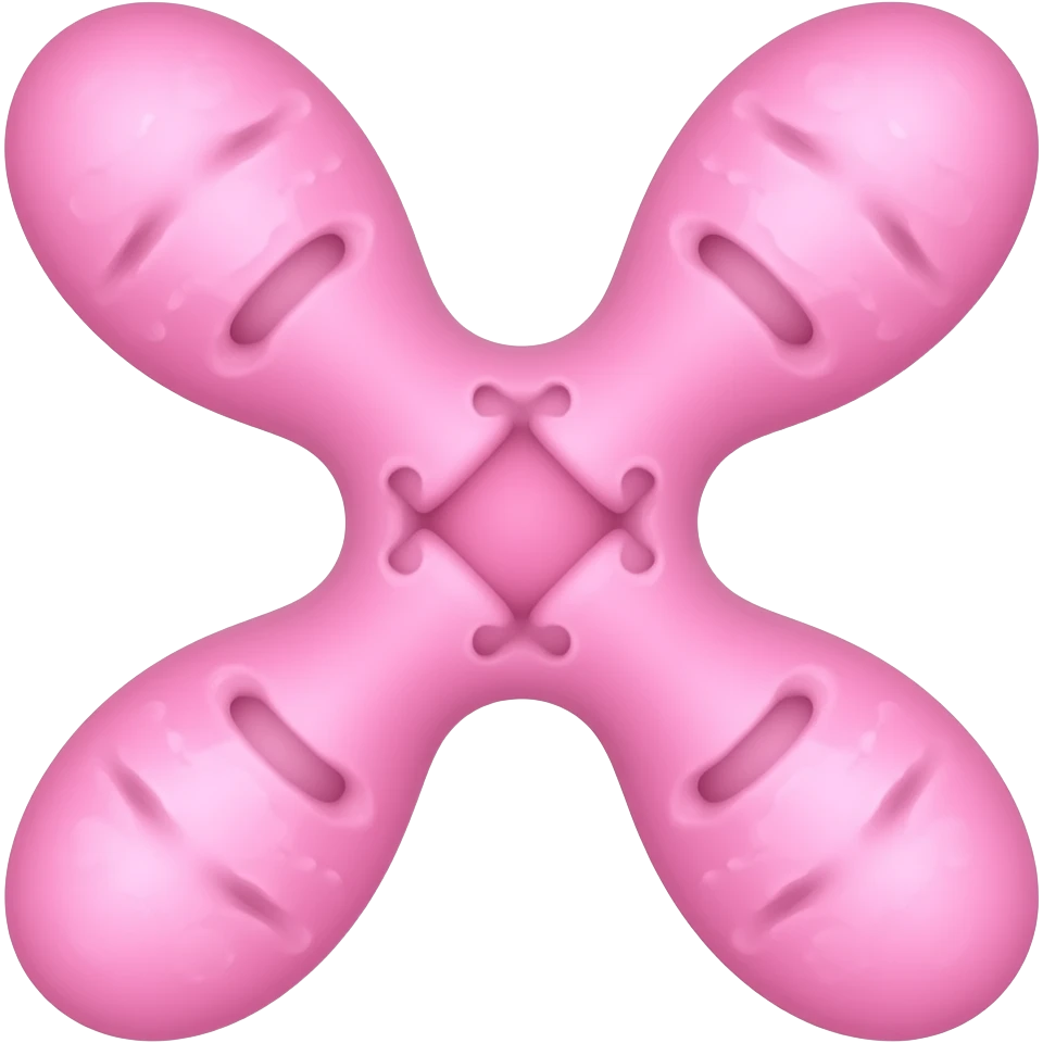 pink chromosome on white background without connections as lines between arms just two arms of chromosome emoji