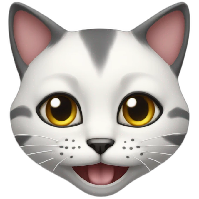 A cat is showing hear tooth.  Her tooth are withe and shining and the vat mood is very pokerface  emoji