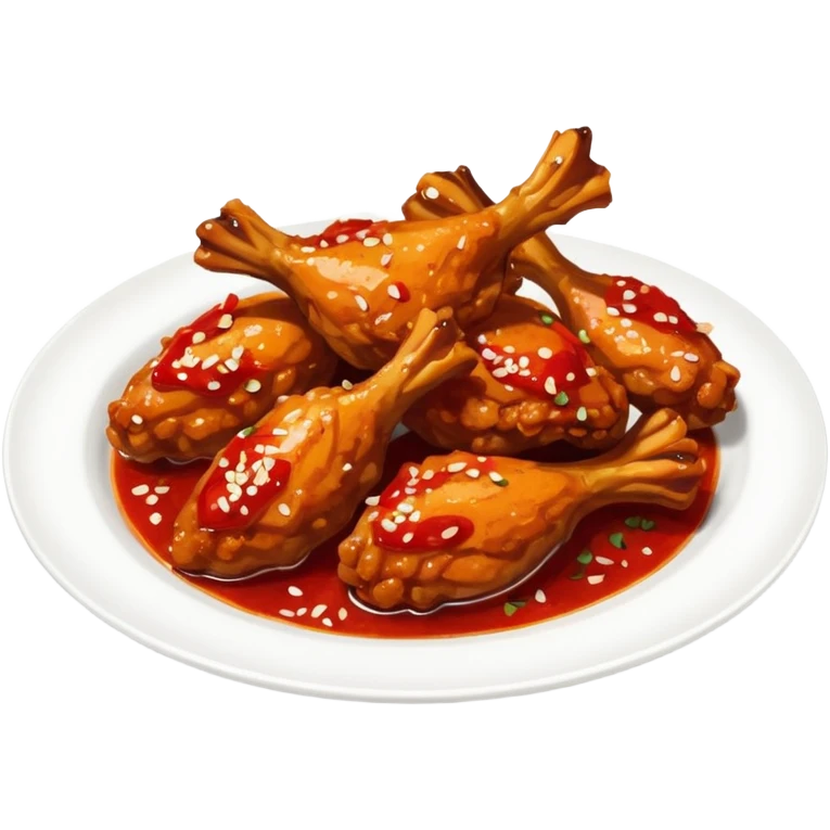plate of spicy chicken wings with red sauce and chili flakes emoji