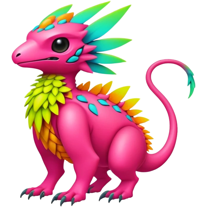 Tropical lush warm-colored modern colorful neon-colored cyber-Fakémon-Digimon-Trico-creature emoji