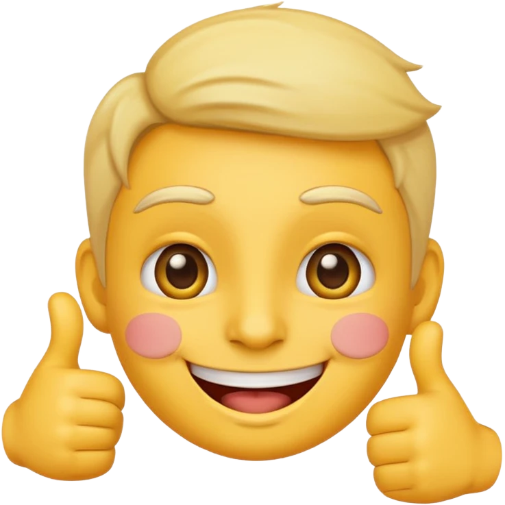 very happy face emoji with wide smile and thumbs up, blushing cheeks emoji