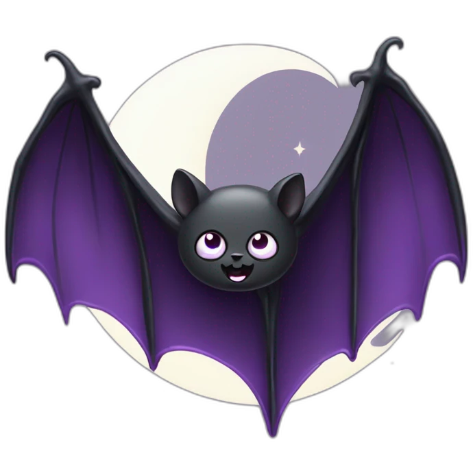 purple black vampire bat wings flying in front of large dripping grey crescent moon emoji