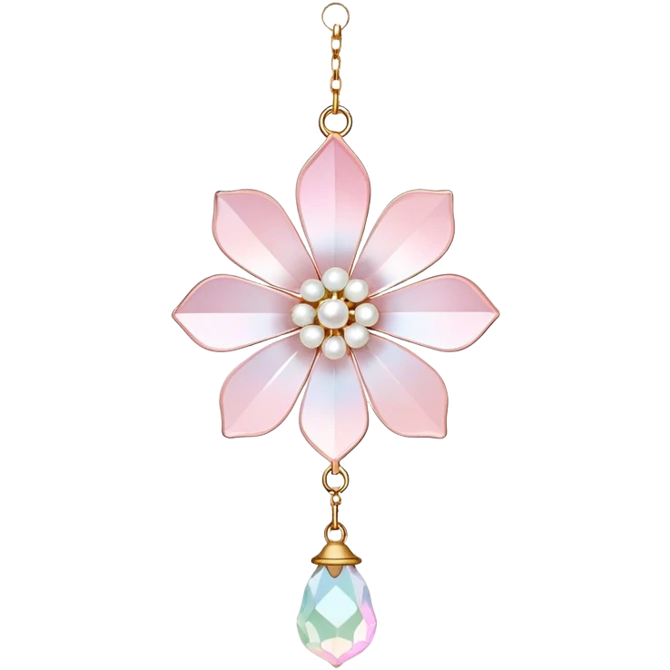 Hanging Iridescent pastel pink sakura crystals white-pearly suncatcher with a tiny bell emoji