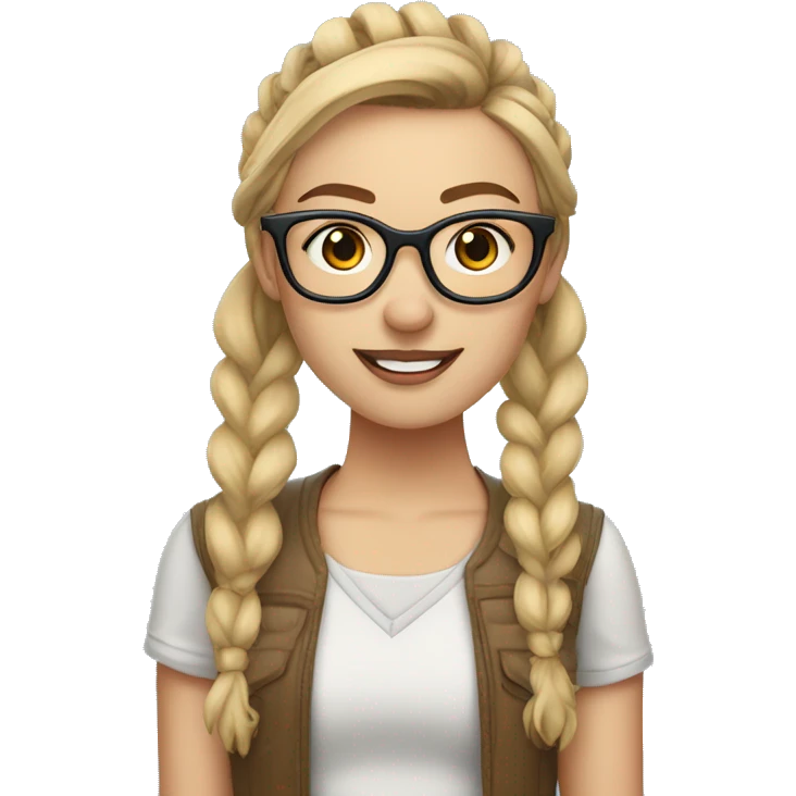 Peyton List with high pigtails, tan skin and geek eyeglasses emoji