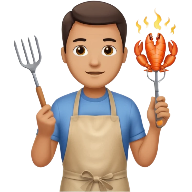 man grilling seafood on a sizzling grill emoji