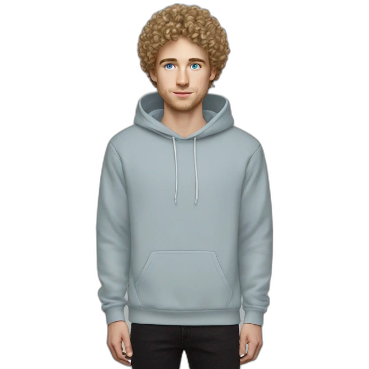 white young guy curly hair split blue eyes black hoodie emoji
