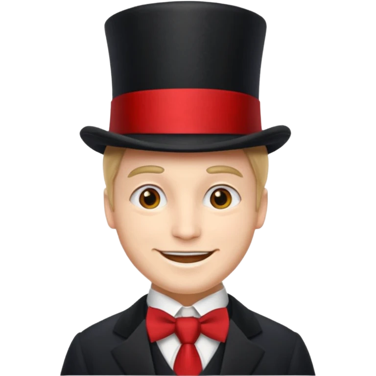 Man in top hat & long red tie, smile emoji