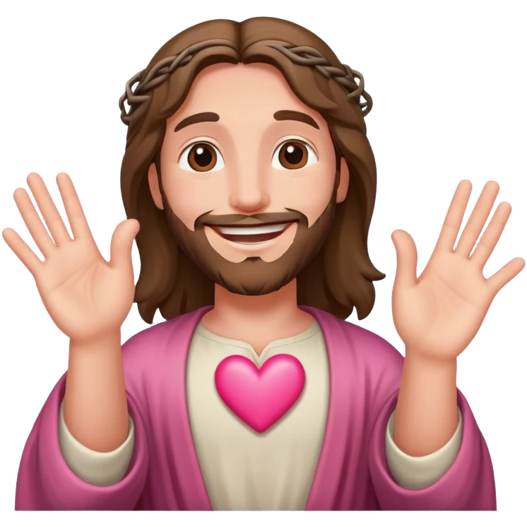 Happy Jesus forming a pink heart with fingers emoji