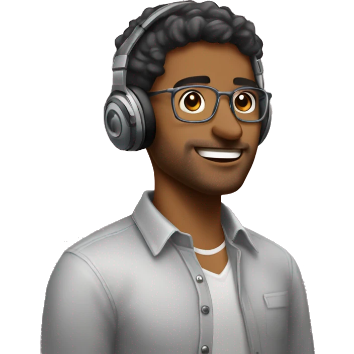 A brown man who loves to listen music with headphones on everytime and love to do photography and vlogging and is a software engineer  emoji