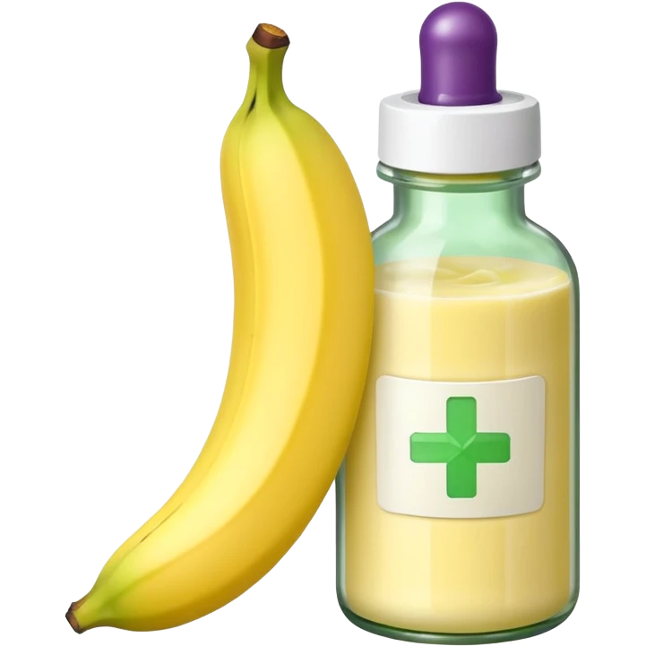 Make an emoji of banana grape custard with a bottle of medicine next to it  emoji