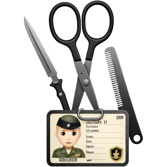 black Scissors cutting an idf soldier ID card in 2 parts .hyper realistic emoji