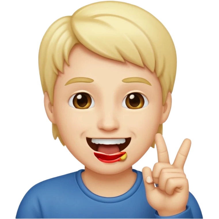 A smiling face with open mouth and taking is finger inside mouth emoji