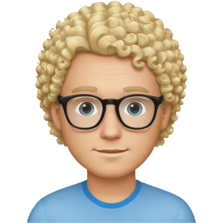 white guy with curly blonde hair that's not too long and light blue ish eyes with black glasses  emoji