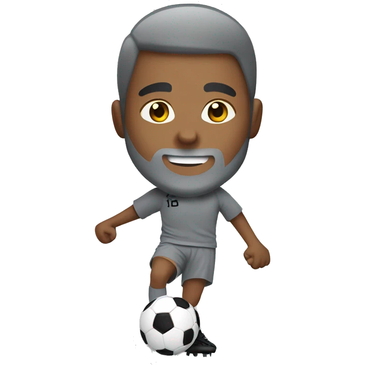 boy in gray soccer uniform  with gray beard  and hair kicking a soccer ball emoji