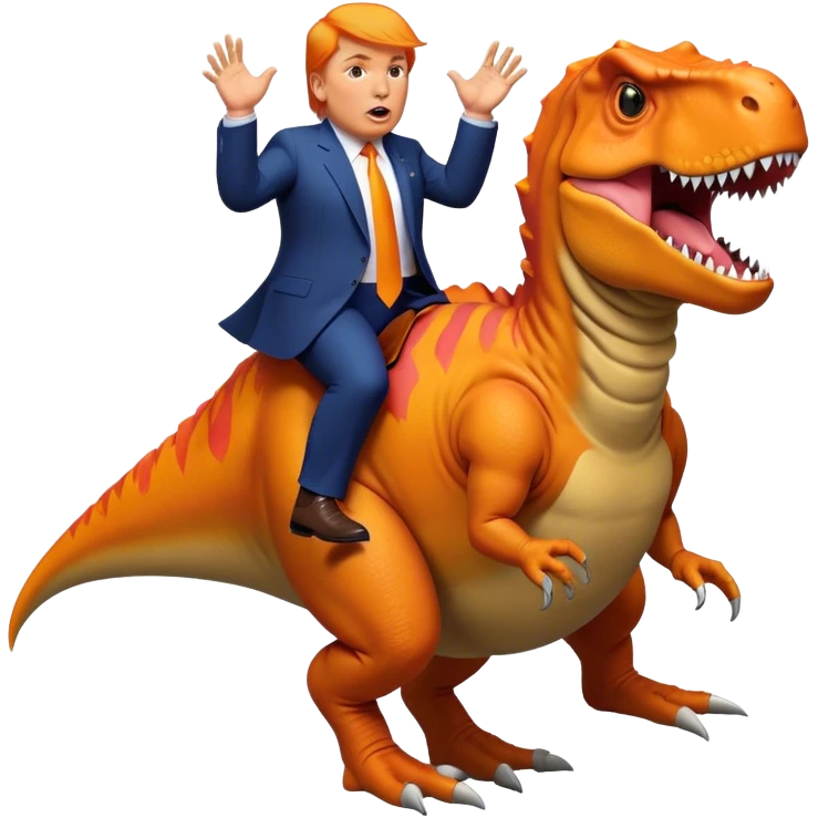 Donald Trump riding wild T-rex emoji