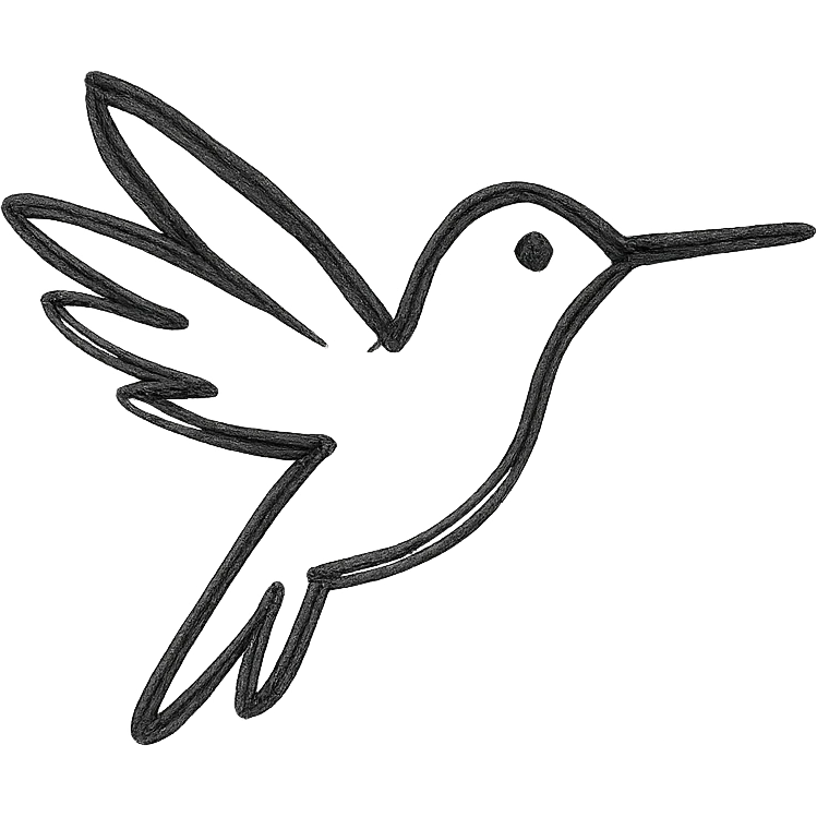 black hummingbird, elegant, minimal, hand drawn outline icon style emoji