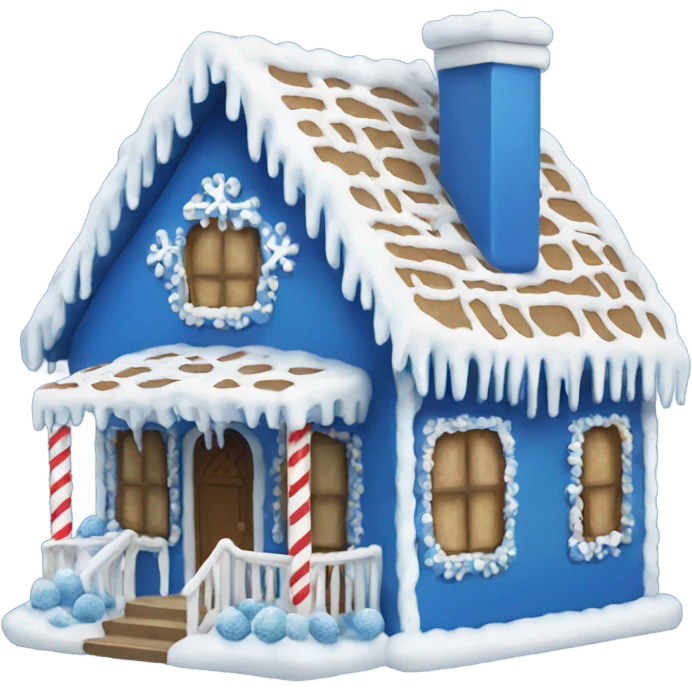 A blue and white gingerbread house emoji