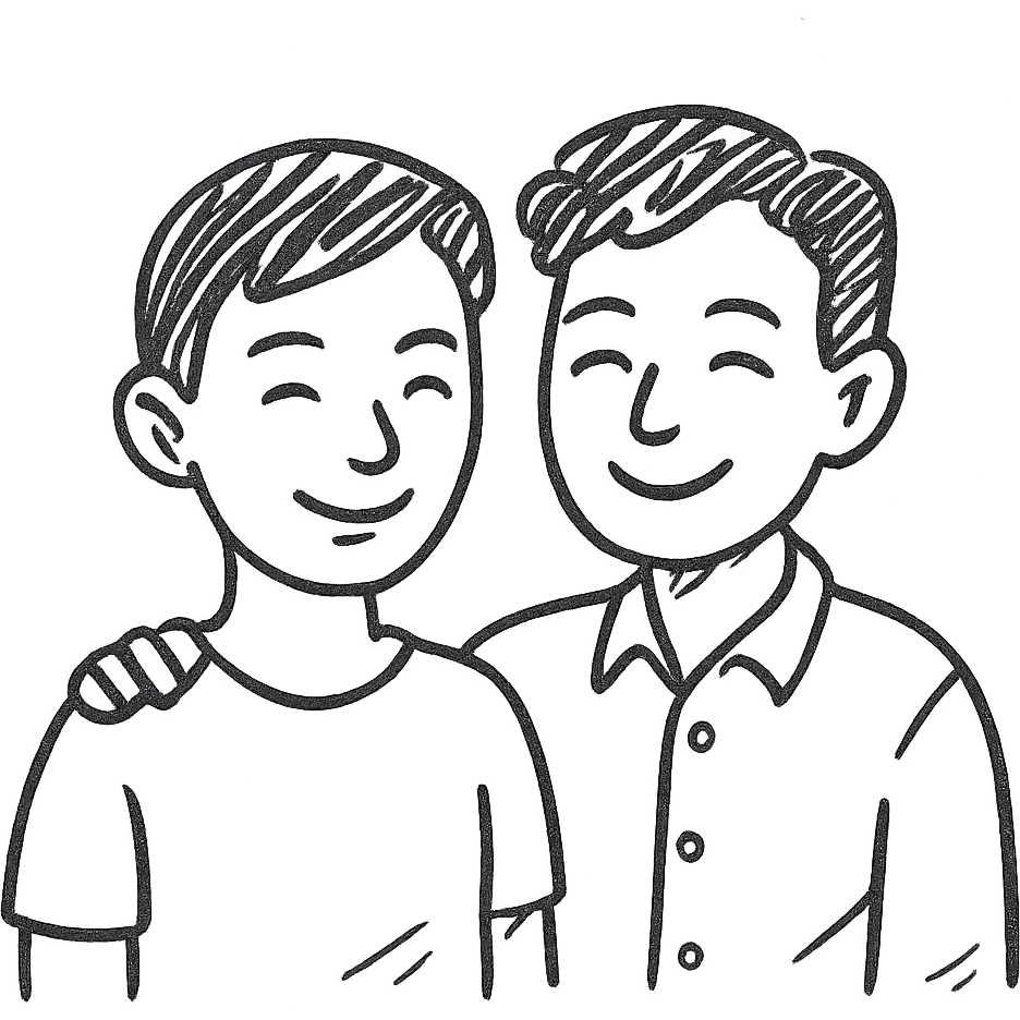 asian gay couple, hand drawn style sketch lines emoji