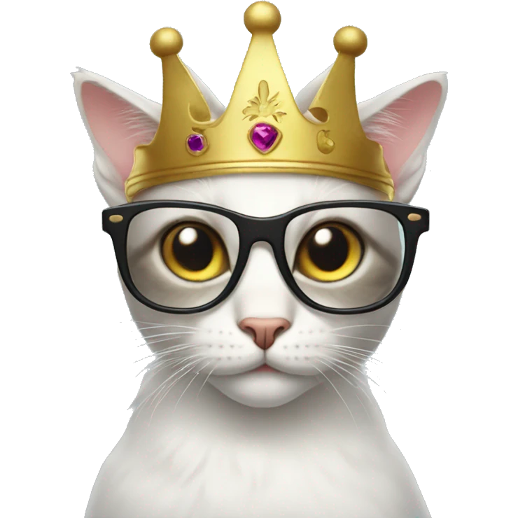 fancy cat with glasses and crown on head emoji