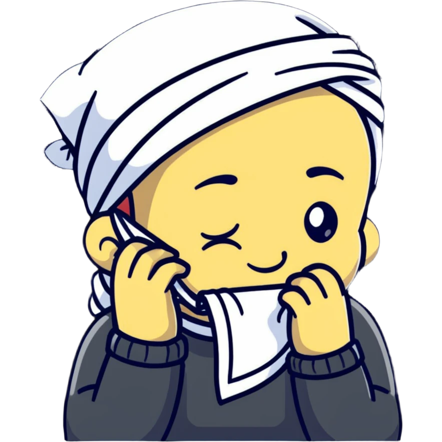 Cartoon character wiping forehead with handkerchief, sweating heavily emoji