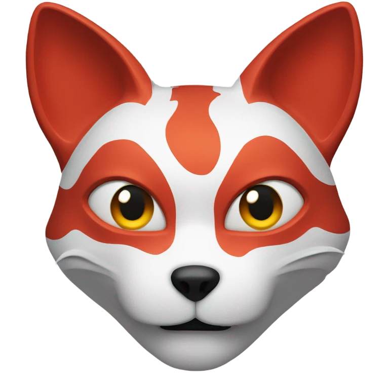 red kitsune mask, shocked face emoji