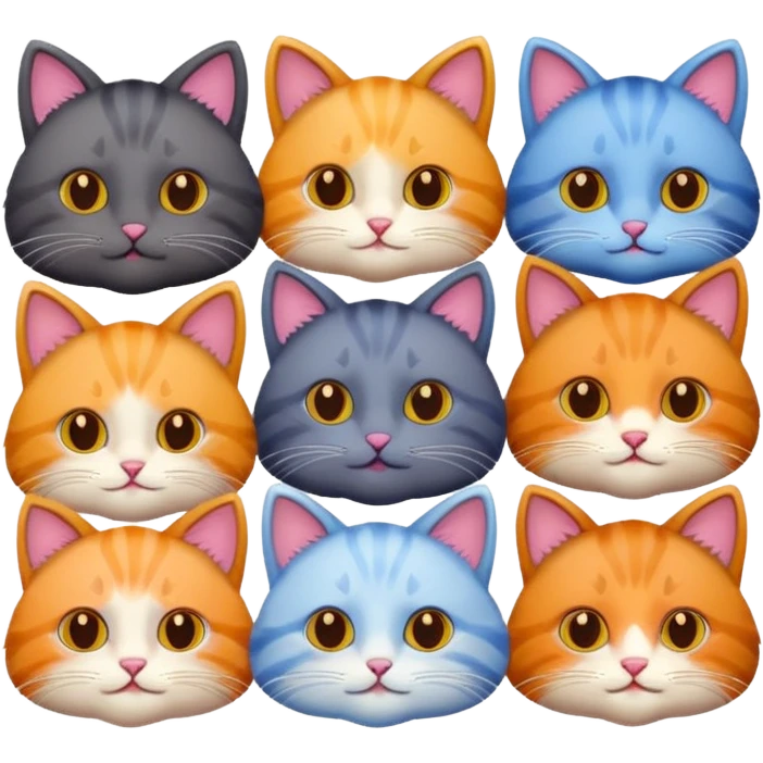 6 cats with different coloured coats emoji