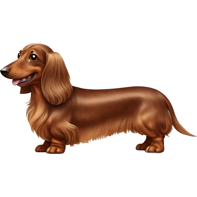 cheerful long-haired brown marble dachshund in full height on the side emoji