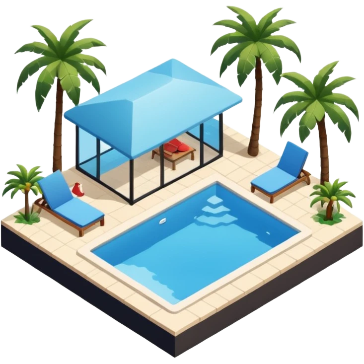 Spanish airbnb pool, palm trees isometric exterior emoji