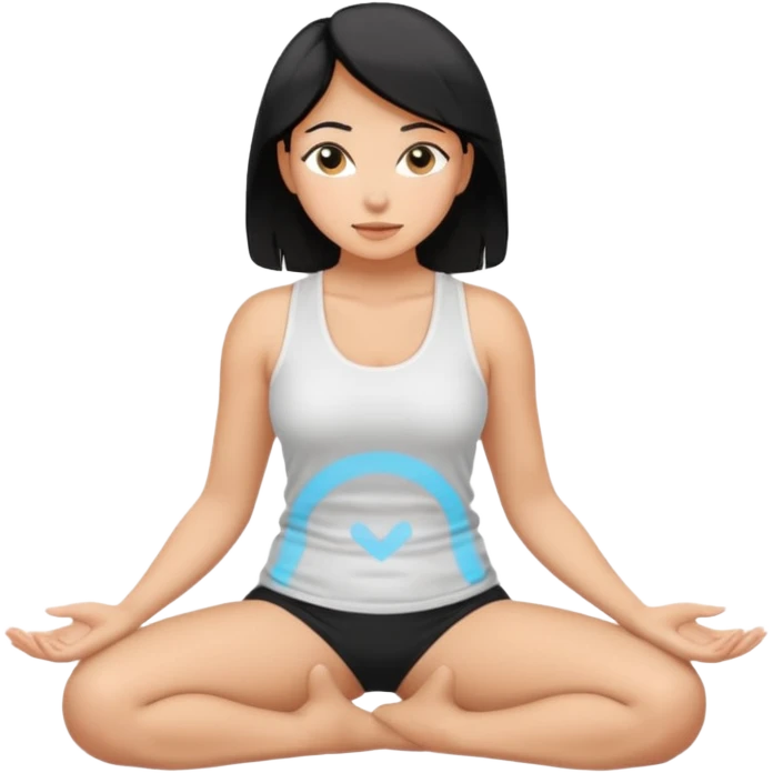 Tan woman with black hair with hands on knees, knees bent, arched back, big butt emoji