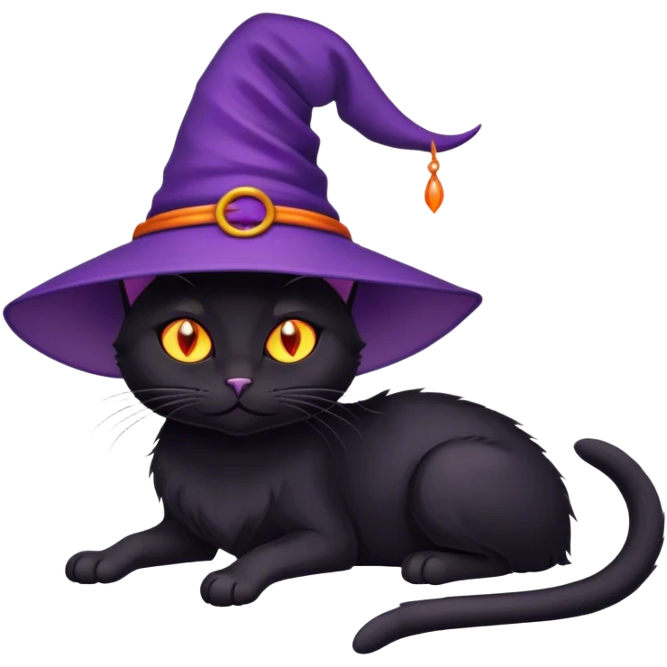 a black cat with a purple witches hat emoji