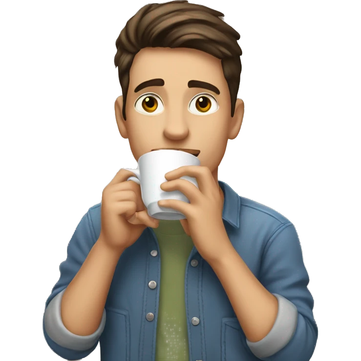 casual indoor portrait of boy is drinking coffee emoji