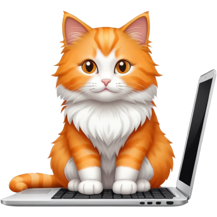 cute cat sitting on laptop computer keyboard emoji