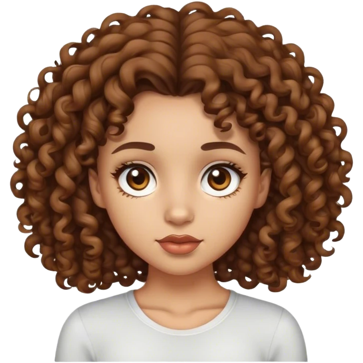 light skin girl tight big curly brown hair brown eyes emoji