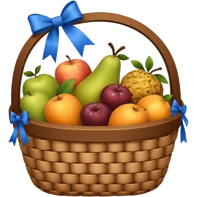 A basket with a blue ribbon on the handle emoji