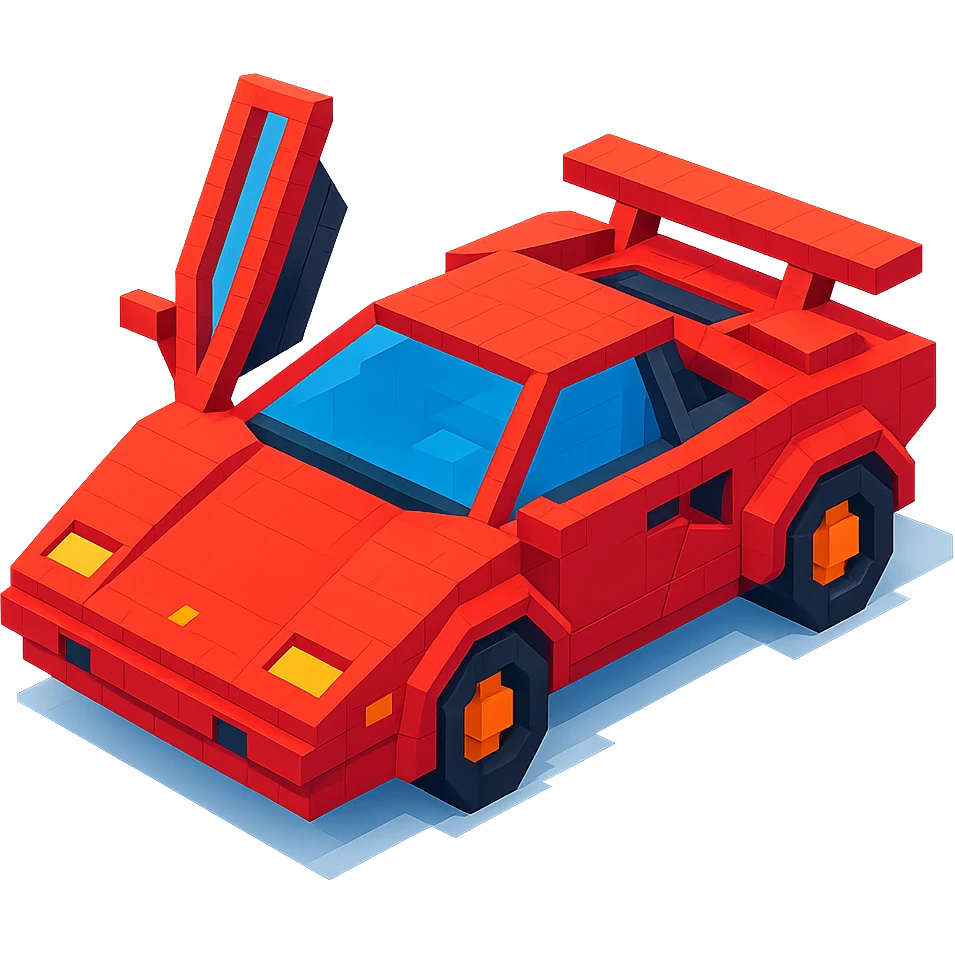 red Lamborghini Countach with open scissor doors, isometric view emoji