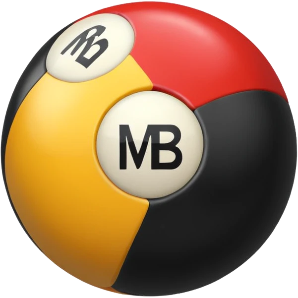 Pool ball back ball with the “MB” written on it. emoji