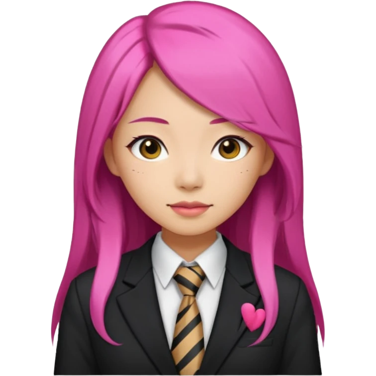long black and a little pink haired asian woman with tie and blazer emoji