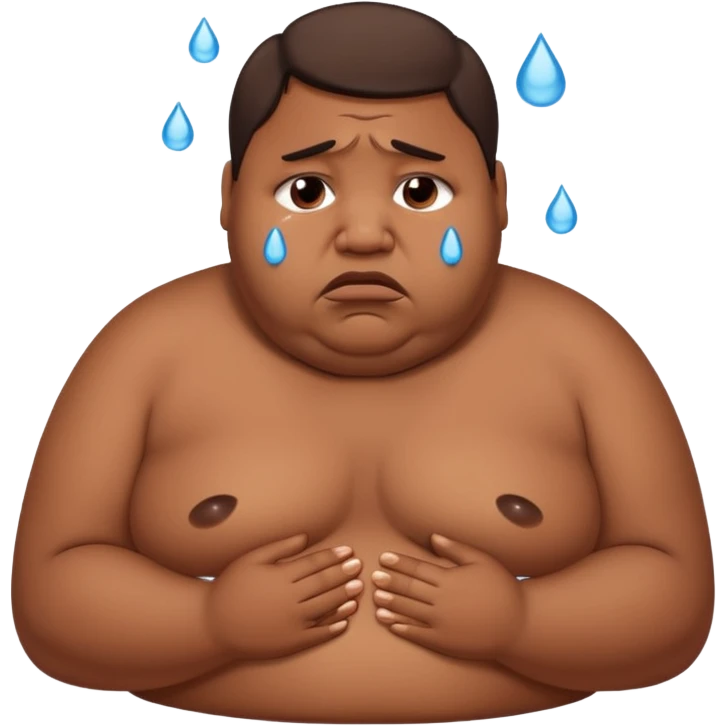 Obese brown topless man crying sad emoji