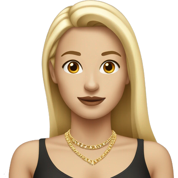 white woman with straight blonde hair wearing gold necklace and small gold stud earrings emoji