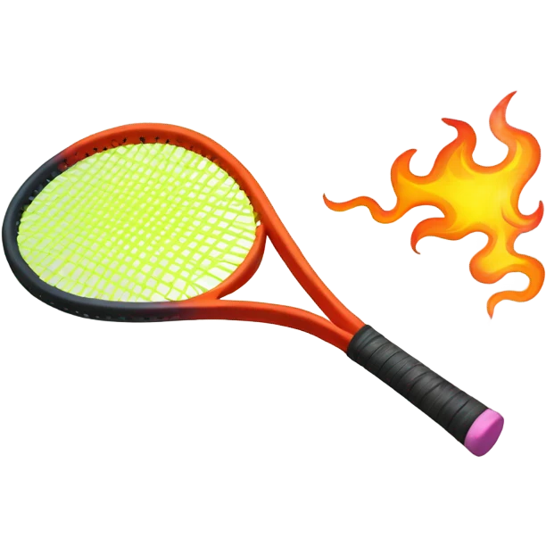 Horizontal Tennis racquet with fire coming of the back emoji