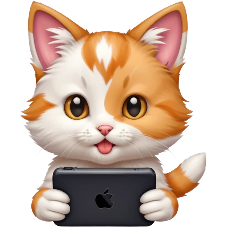little kitten playing video games really hard with tongue out emoji
